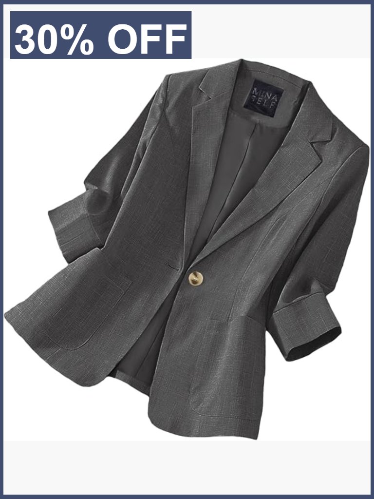 Lightweight Linen Blazer 3/4 Sleeve Button Casual Work Jacket